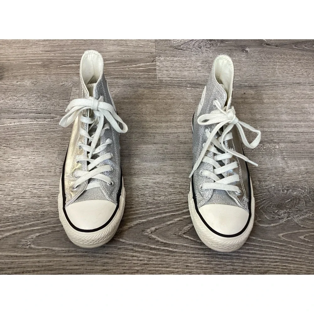 Converse CTAS Shiny Metal Hi 564869C Womens 6.5 Silver/Egret/Black Shoes